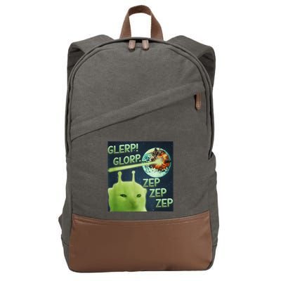 Funny Alien Cat Meme Glerp Glorp Zep Zep Cotton Canvas Backpack