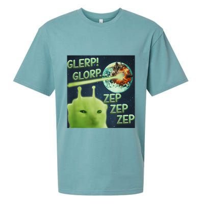 Funny Alien Cat Meme Glerp Glorp Zep Zep Sueded Cloud Jersey T-Shirt