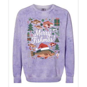 Fish Angler Christmas Merry Fishmas Carp Funny Meaningful Gift Colorblast Crewneck Sweatshirt