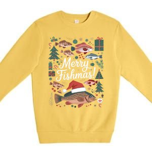 Fish Angler Christmas Merry Fishmas Carp Funny Meaningful Gift Premium Crewneck Sweatshirt