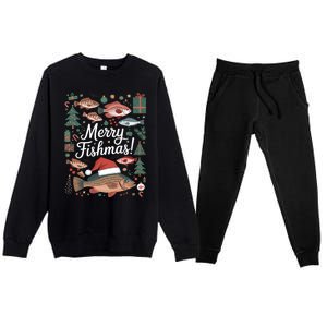 Fish Angler Christmas Merry Fishmas Carp Funny Meaningful Gift Premium Crewneck Sweatsuit Set