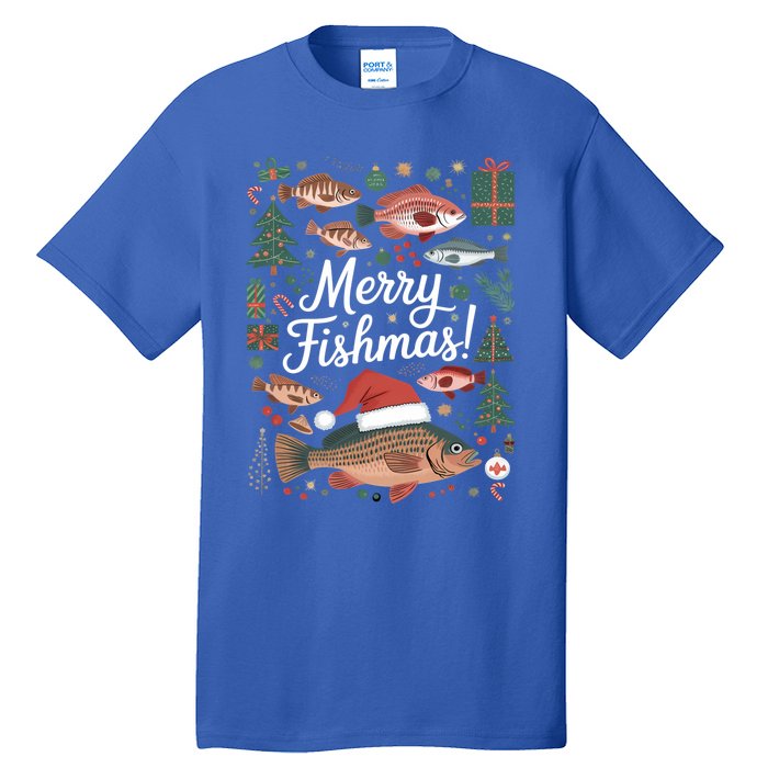 Fish Angler Christmas Merry Fishmas Carp Funny Meaningful Gift Tall T-Shirt