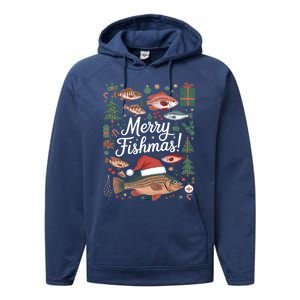 Fish Angler Christmas Merry Fishmas Carp Funny Meaningful Gift Performance Fleece Hoodie