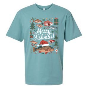 Fish Angler Christmas Merry Fishmas Carp Funny Meaningful Gift Sueded Cloud Jersey T-Shirt