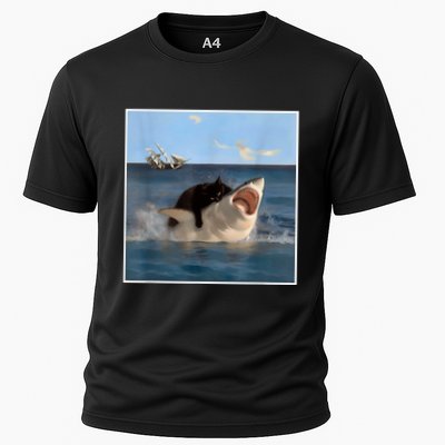 Funny Art & Cat Lover Quote Cat Biting Shark Cool Fat Cat Cooling Performance Crew T-Shirt