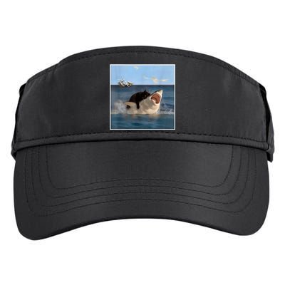 Funny Art & Cat Lover Quote Cat Biting Shark Cool Fat Cat Adult Drive Performance Visor