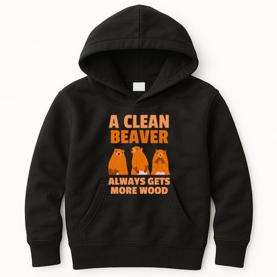 Funny A Clean Beaver Always Gets More Wood Joke Sarcastic Kids Hoodie
