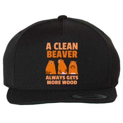 Funny A Clean Beaver Always Gets More Wood Joke Sarcastic Wool Snapback Cap