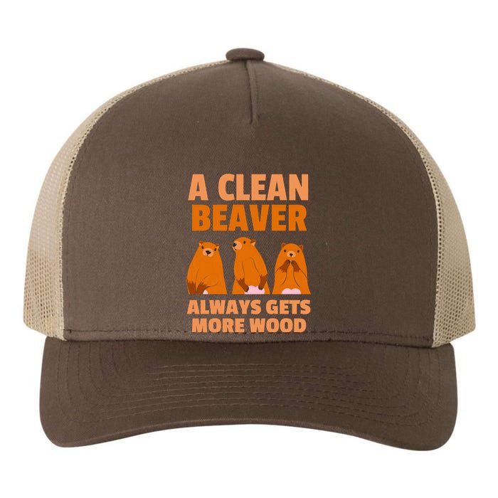 Funny A Clean Beaver Always Gets More Wood Joke Sarcastic Yupoong Adult 5-Panel Trucker Hat