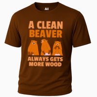 Funny A Clean Beaver Always Gets More Wood Joke Sarcastic Cooling Performance Crew T-Shirt