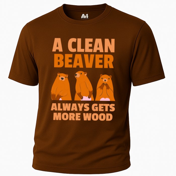Funny A Clean Beaver Always Gets More Wood Joke Sarcastic Cooling Performance Crew T-Shirt