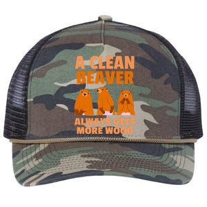 Funny A Clean Beaver Always Gets More Wood Joke Sarcastic Retro Rope Trucker Hat Cap