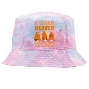 Funny A Clean Beaver Always Gets More Wood Joke Sarcastic Tie-Dyed Bucket Hat