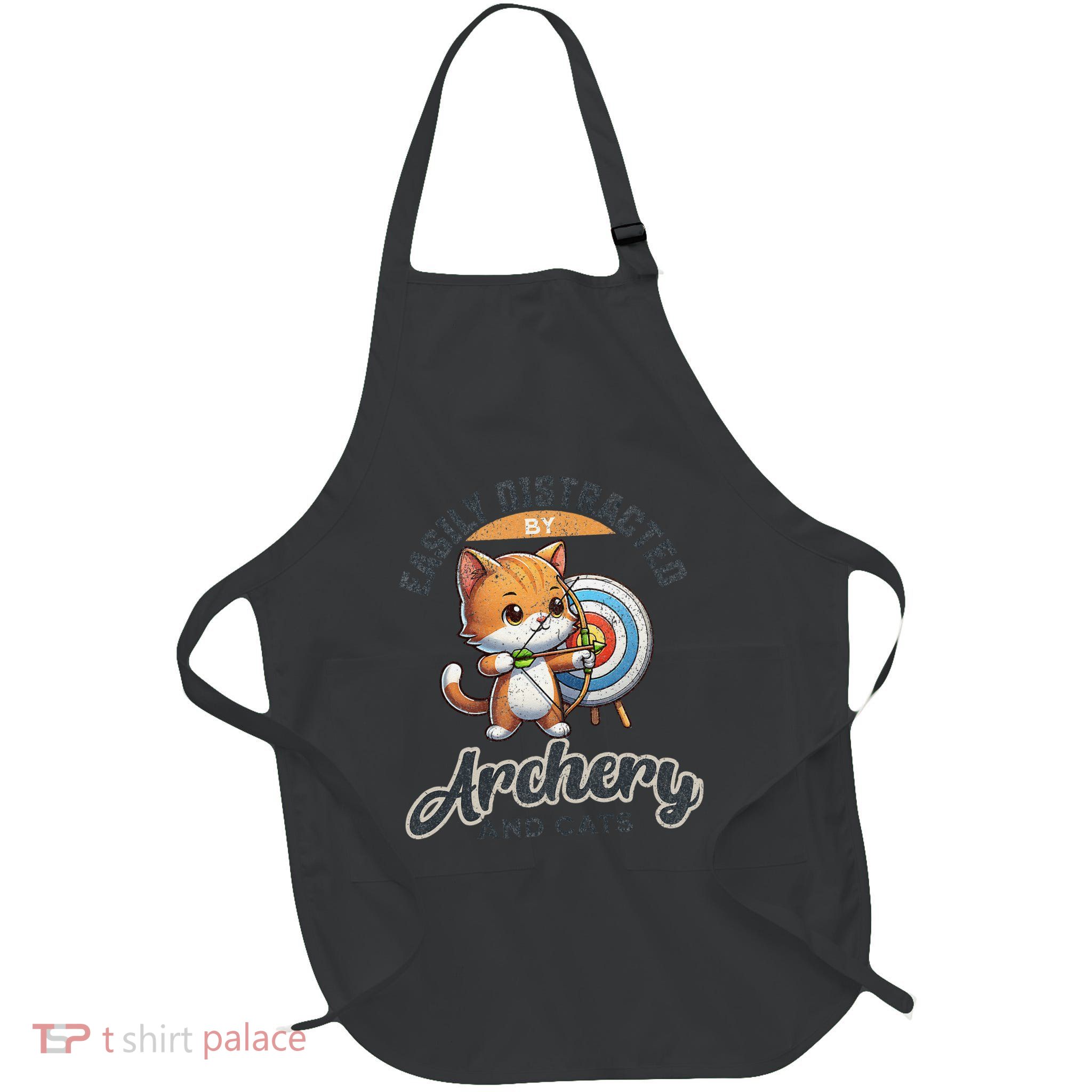 Funny Archer Cat Easily Distracted By Archery And Cats Full-Length Apron With Pockets
