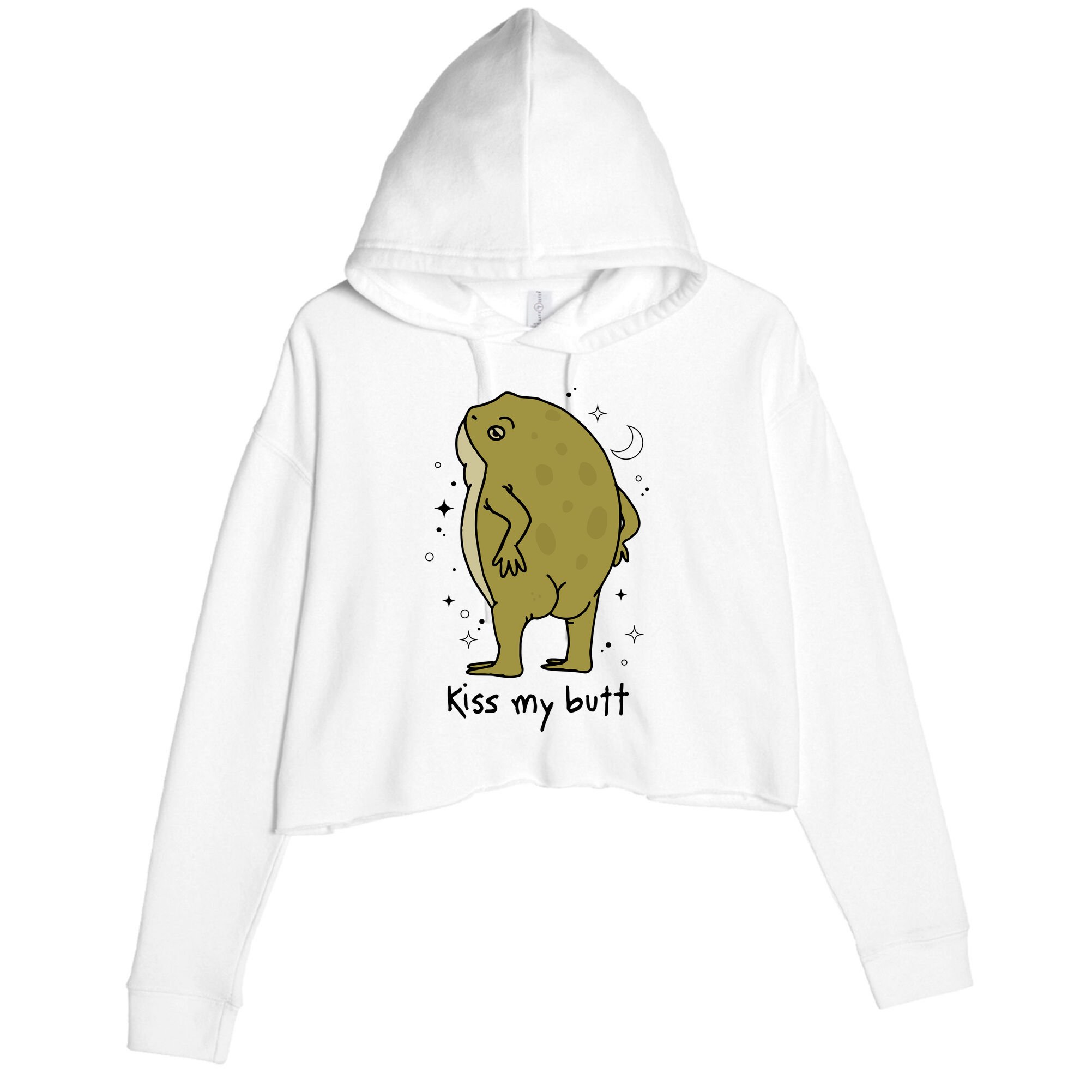 Frog Art Cottagecore Kiss My Butt Funny Frog Lovers Adult Crop Fleece Hoodie