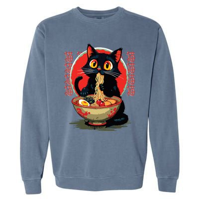 Funny Anime Cute Cat Eating Ramen Japanese Noodles Vintage Garment-Dyed Sweatshirt