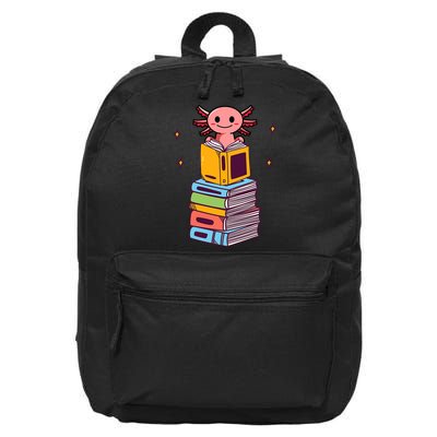Funny Axolotl Cute Bookworm Book Reading Axolotl 16 in Basic Backpack