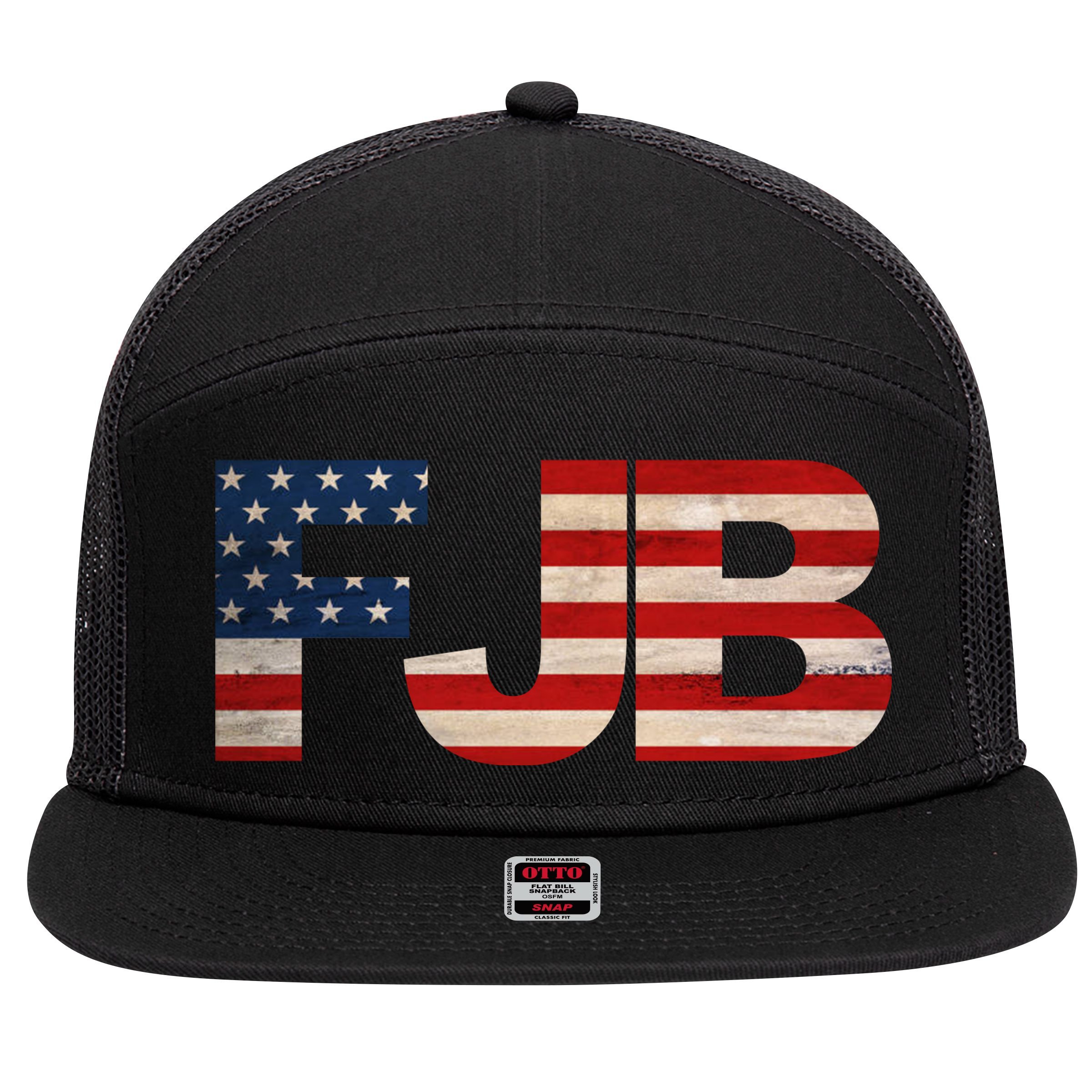 FJB American Camo Logo F*ck Joe Biden 7 Panel Mesh Trucker Snapback Hat