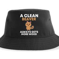 Funny A Clean Beaver Always Gets More Wood Joke Sarcastic Sustainable Bucket Hat