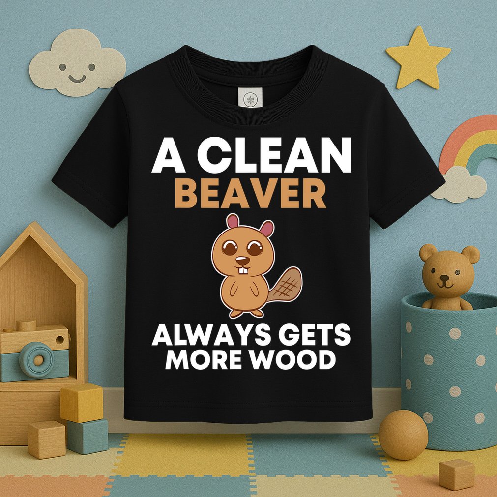 Funny A Clean Beaver Always Gets More Wood Joke Sarcastic Toddler T-Shirt
