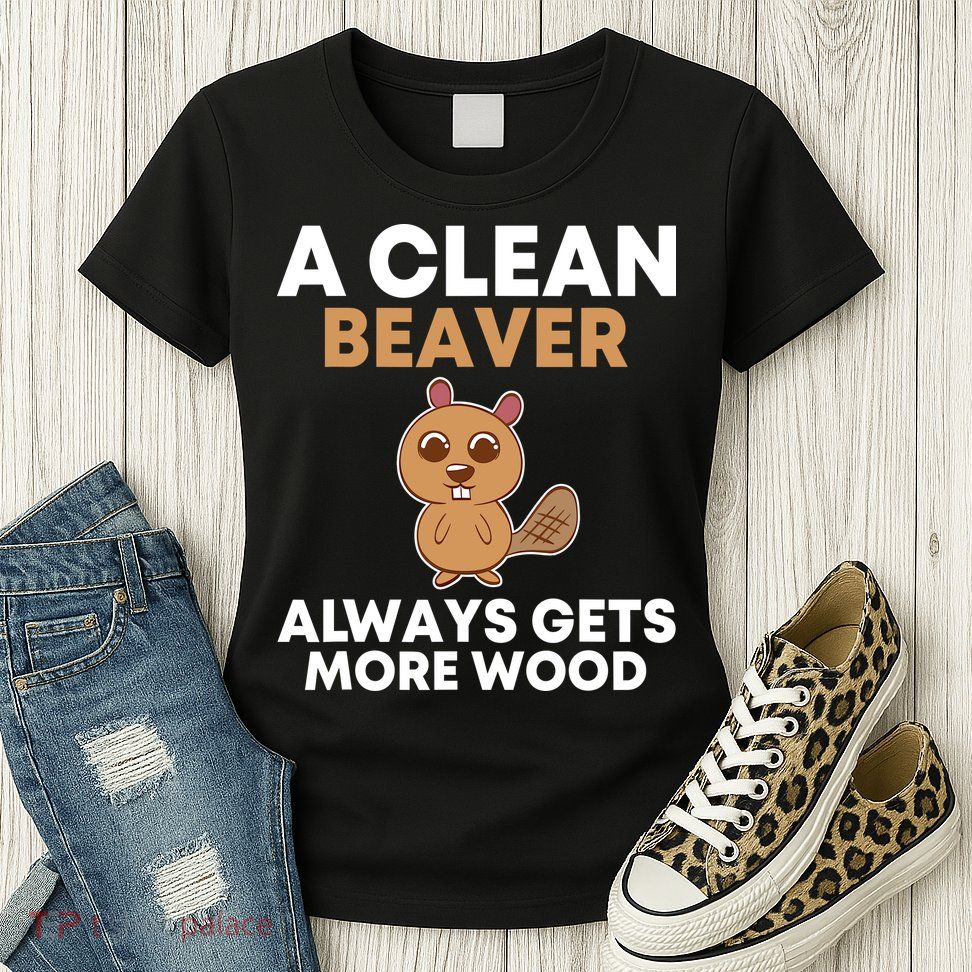 Funny A Clean Beaver Always Gets More Wood Joke Sarcastic Womens T-Shirt