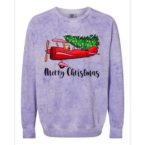 Funny Airplane Christmas Light Tree Airplane Pajama Xmas Great Gift Colorblast Crewneck Sweatshirt