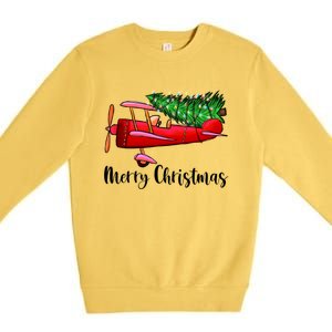 Funny Airplane Christmas Light Tree Airplane Pajama Xmas Great Gift Premium Crewneck Sweatshirt