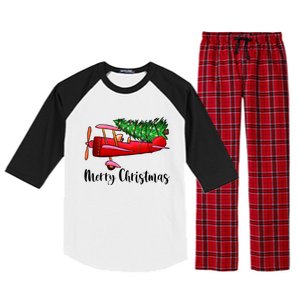 Funny Airplane Christmas Light Tree Airplane Pajama Xmas Great Gift Raglan Sleeve Pajama Set