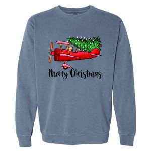 Funny Airplane Christmas Light Tree Airplane Pajama Xmas Great Gift Garment-Dyed Sweatshirt