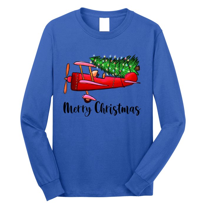 Funny Airplane Christmas Light Tree Airplane Pajama Xmas Great Gift Long Sleeve Shirt