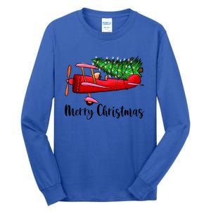 Funny Airplane Christmas Light Tree Airplane Pajama Xmas Great Gift Tall Long Sleeve T-Shirt