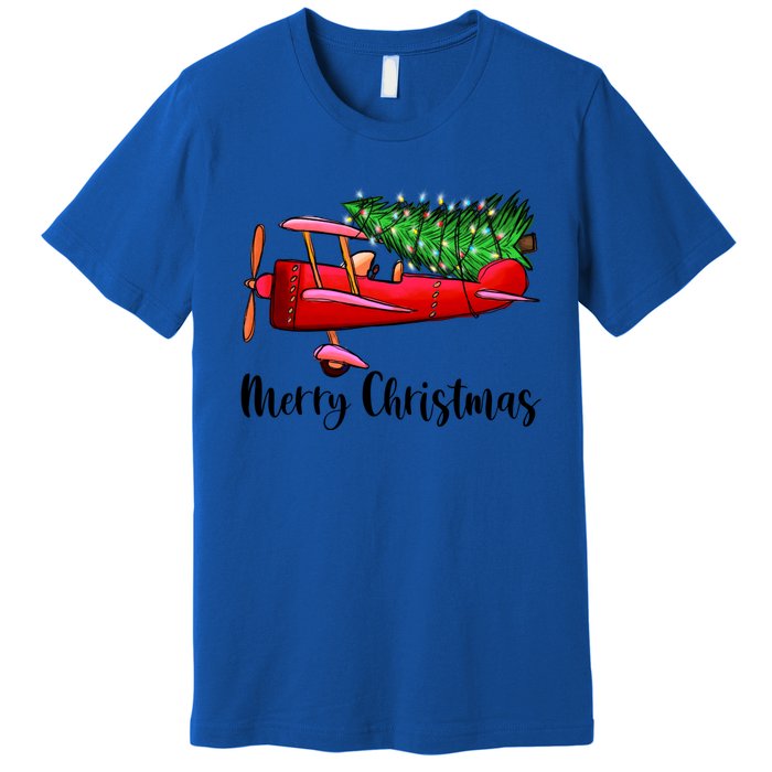 Funny Airplane Christmas Light Tree Airplane Pajama Xmas Great Gift Premium T-Shirt