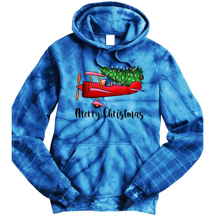 Funny Airplane Christmas Light Tree Airplane Pajama Xmas Great Gift Tie Dye Hoodie