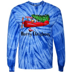 Funny Airplane Christmas Light Tree Airplane Pajama Xmas Great Gift Tie-Dye Long Sleeve Shirt