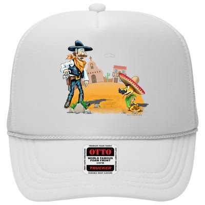 Fun American Cowboy In A Snakebite Showdown High Crown Mesh Back Trucker Hat