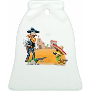 Fun American Cowboy In A Snakebite Showdown Ceramic Bell Ornament