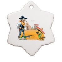 Fun American Cowboy In A Snakebite Showdown Ceramic Star Ornament