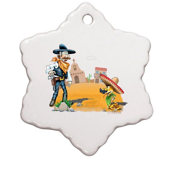 Fun American Cowboy In A Snakebite Showdown Ceramic Star Ornament