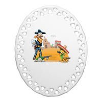 Fun American Cowboy In A Snakebite Showdown Ceramic Oval Ornament