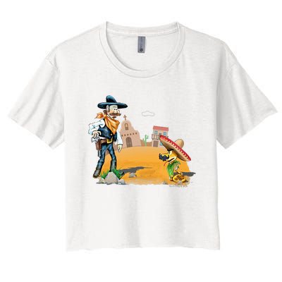 Fun American Cowboy In A Snakebite Showdown Women's Crop Top Tee