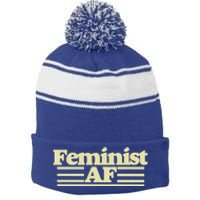 Feminist Af Cute Gift Stripe Pom Pom Beanie