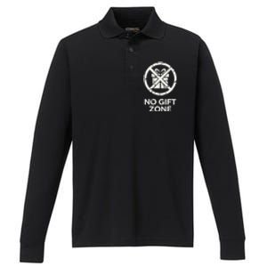 Funny Anti Christmas No Gift Zone Performance Long Sleeve Polo