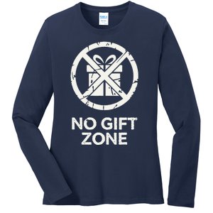 Funny Anti Christmas No Gift Zone Ladies Long Sleeve Shirt