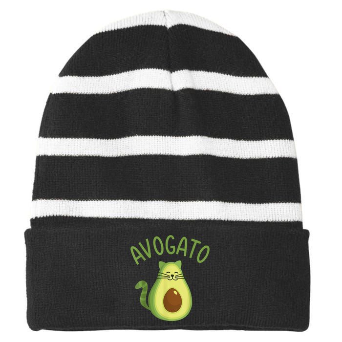 Funny Avogato Cat For Avocado Lover And Cinco De Mayo Striped Beanie with Solid Band