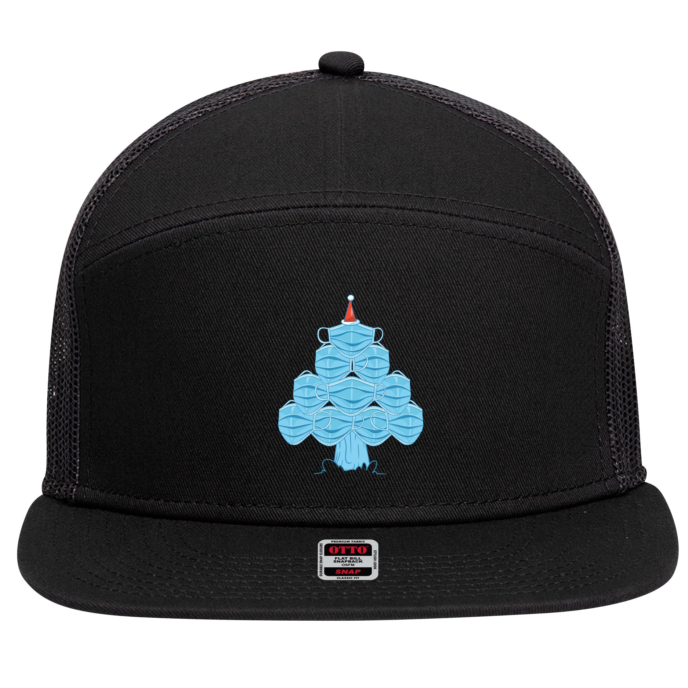 Face Mask Christmas Tree 7 Panel Mesh Trucker Snapback Hat