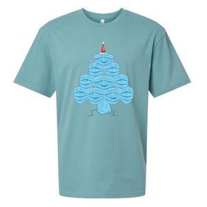 Face Mask Christmas Tree Sueded Cloud Jersey T-Shirt