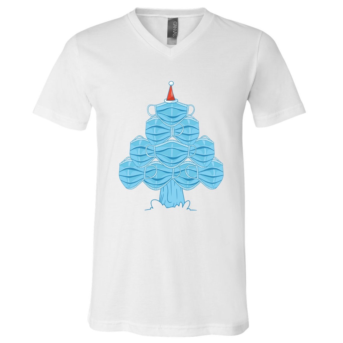 Face Mask Christmas Tree V-Neck T-Shirt