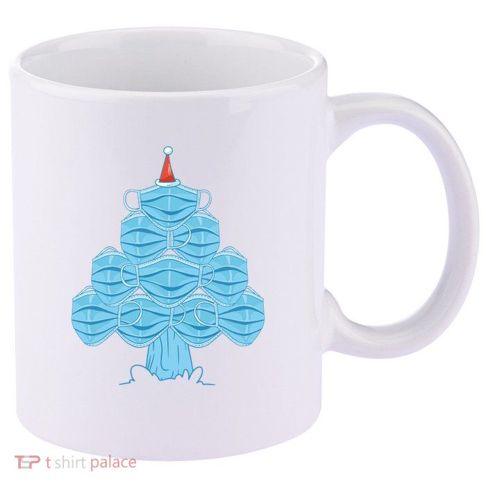Face Mask Christmas Tree 11oz C Handle Ceramic Mug