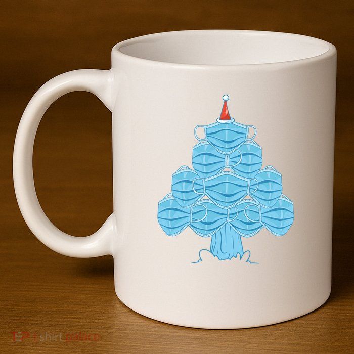 Face Mask Christmas Tree 11oz C Handle Ceramic Mug