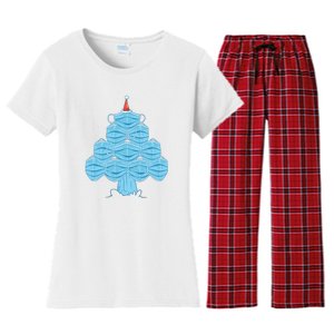 Face Mask Christmas Tree Women's Flannel Pajama Set